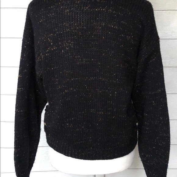 One Step Up vintage cardigan sweater M Black with Metallic Suede Satin trim EUC - Picture 4 of 6